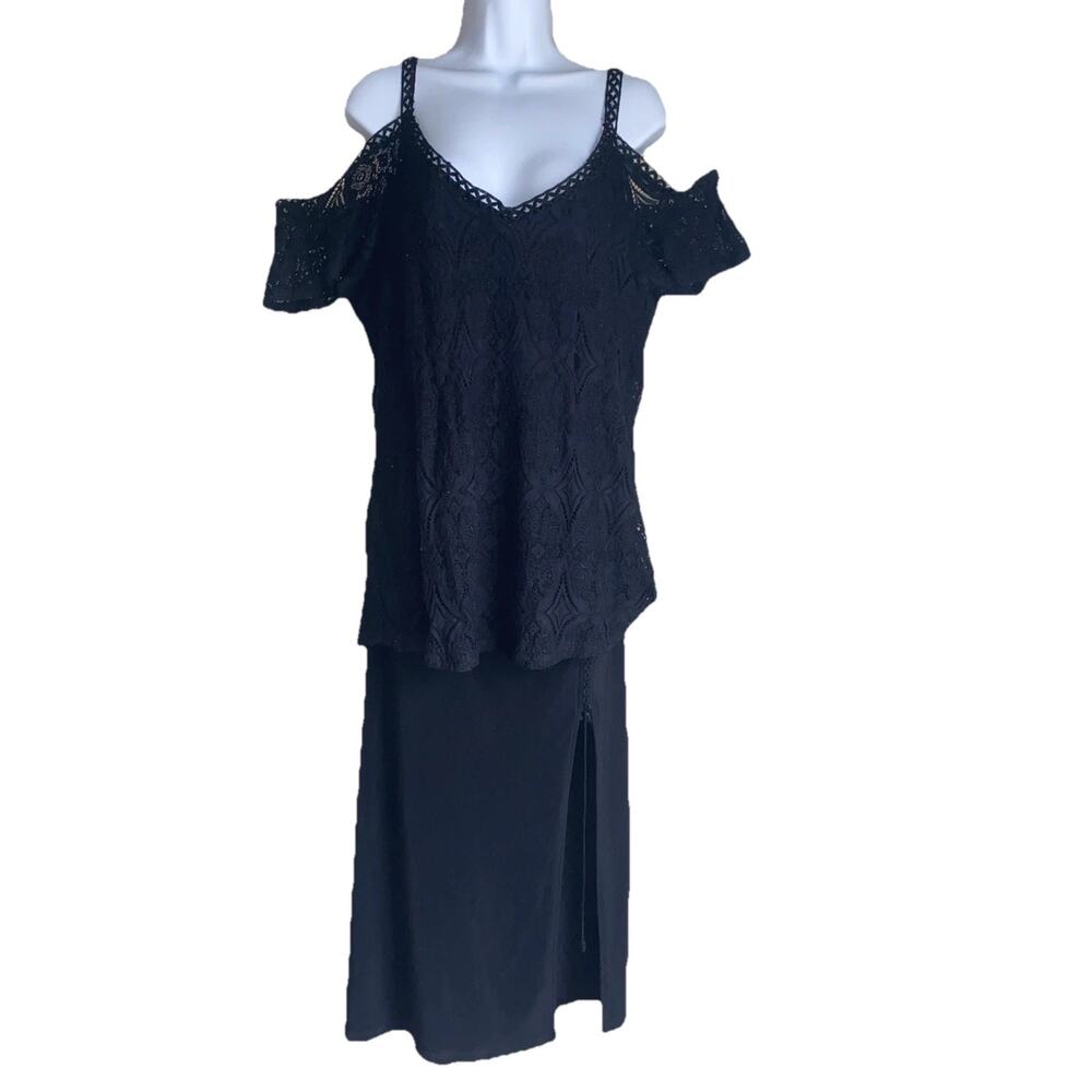 Summer Strech Black Lace Lined Cold Shoulder Top Womens Plus Size 1X Blouse Sexy